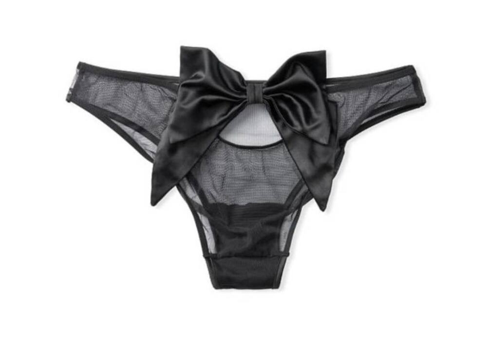 Victoria's Secret Black Mesh and Ribbon Bow Cheekini - M